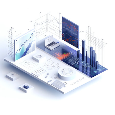 Generative AI : Office interior with graphs and diagramsの素材