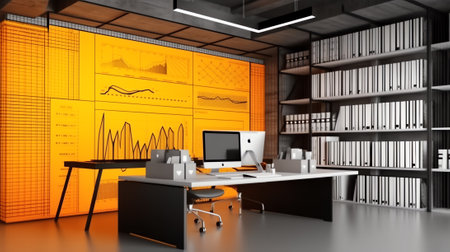 Generative AI : Office interior with graphs and diagramsの素材