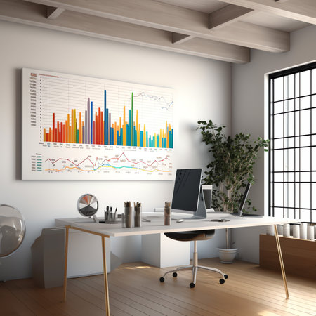 Generative AI : Office interior with graphs and diagramsの素材
