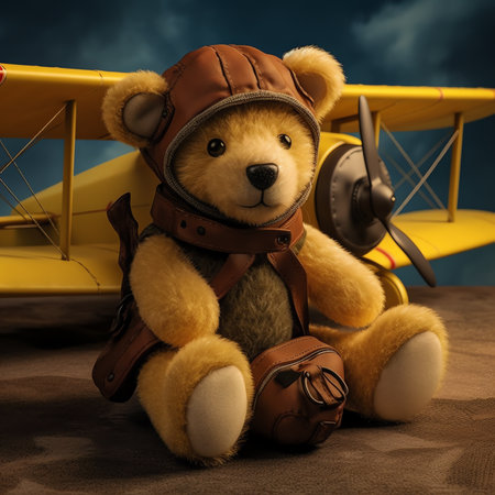 Generative AI : Old vintage teddy bear and old leather suitcase bygones and memorabiliaの素材