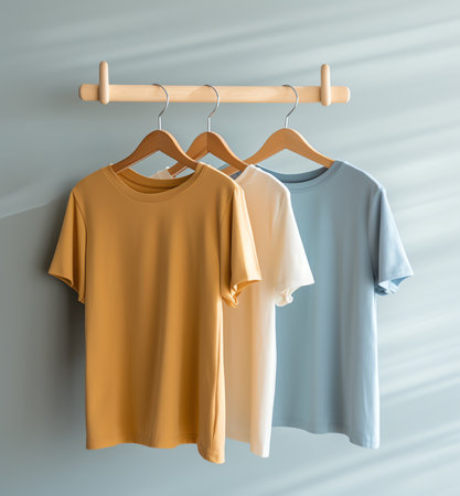 Generative AI : Organic eco clothes on a hanger Homemade clothing from natural and processed fabrics natural vegetable ingredients Ecofriendly dresses and shirtsの素材