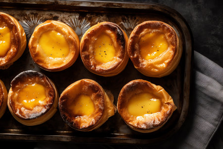 Generative AI : Orange zesty homemade artisan tarts on wooden boardの素材