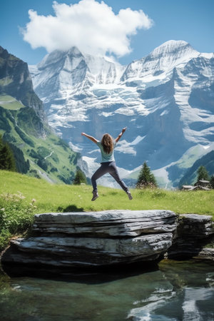 Generative AI : Outdoor activities in the Swiss Alps Bernese Oberland Switzerlandの素材