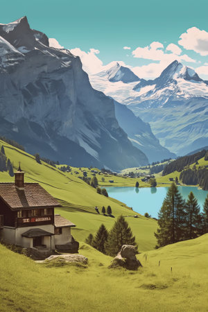 Generative AI : Outdoor activities in the Swiss Alps Bernese Oberland Switzerlandの素材