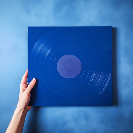 Generative AI : Painted hand touches retro vinyl disc Contemporary art collage Modern design work in neoned trendy colors Tender human hands Stylish and fashionable composition youの素材