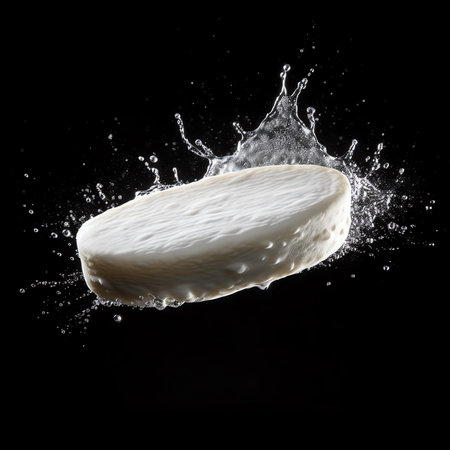 Generative AI : Physics Water density science experiment Egg floating in salt waterBlack backgroundの素材