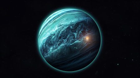 Generative AI : Planet Neptune The planet Neptune appearing from the darkness of outer space Science fiction space wallpaper Beautiful Dark background Space wallpaper Elements of tの素材