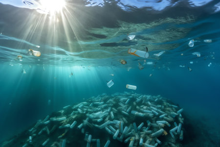 Generative AI : Plastic bottles sinking in to the ocean Enviromental polution concept World ocaens dayの素材