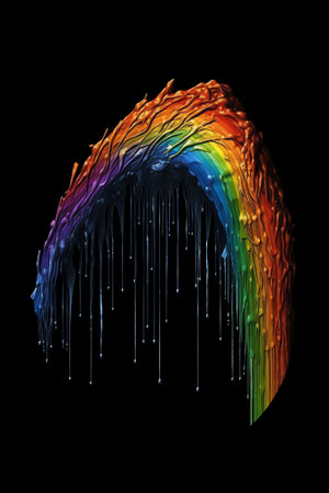 Generative AI : Rainbow prism streek on black textured paper backgroundの素材