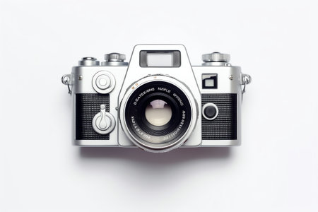 Generative AI : Retro style pocket camera on white backgroundの素材