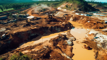 Generative AI : River with lush green river bank and sand mining boats at Polali Mangalore Indiaの素材