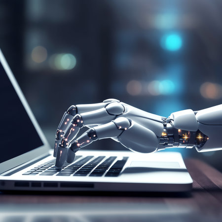 Generative AI : Robotic Process Automation RPA theme with person using a laptop computerの素材