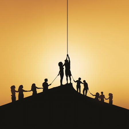 Generative AI : Silhouette of staff works as a team to prepare to welcome the new year 2023の素材