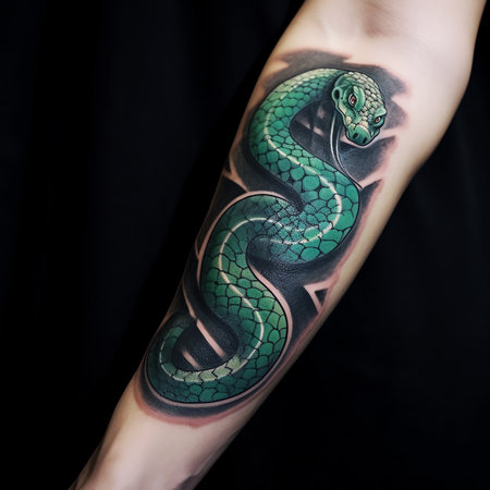 Generative AI : Snake tattoo on female arm on white backgroundの素材