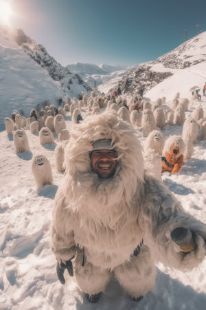 Generative AI : Snowmen at the mountains with maskの素材