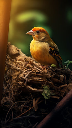 Generative AI : Southern Masked Weaver building nest agains good backgroundの素材