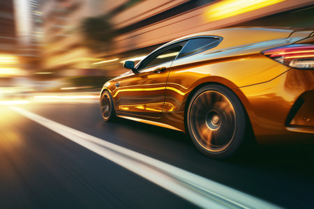 Generative AI : Speeding with sport car in cityの素材