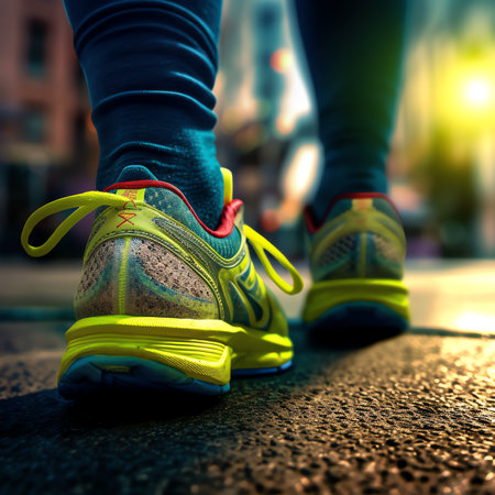 Generative AI : Sport background close up of urban runners legs run on the street with copy spaceの素材