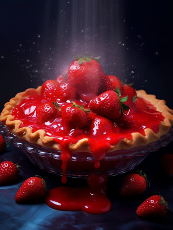 Generative AI : Step by step recipe for making strawberry pie on a gray backgroundの素材