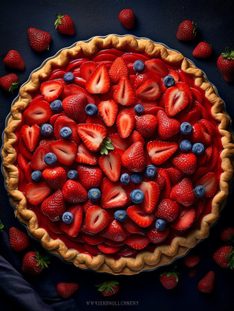 Generative AI : Step by step recipe for making strawberry pie on a gray backgroundの素材