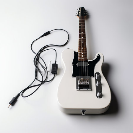 Generative AI : Studio shot of retro styled electric guitarの素材