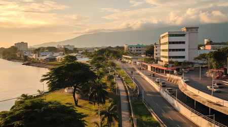 Generative AI : Sunset at the port of the historic city center of Laguna de Santa Catarina Brazilの素材