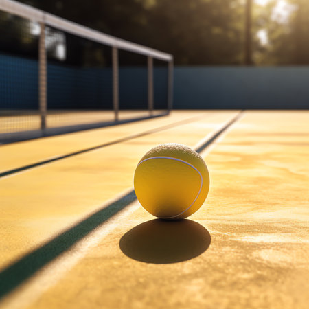 Generative AI : Tennis Ball Backlit by a Warm Sunの素材