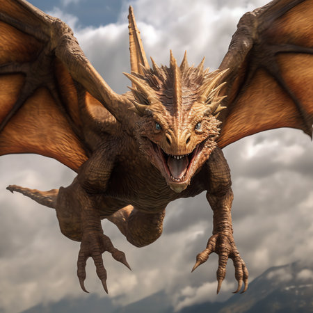 Generative AI : The body gesture of a flying dragon is ready to attack other animals that approach its territory This reptile that moves from one tree to another by sliding has theの素材