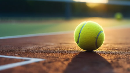 Generative AI : Tennis Ball Backlit by a Warm Sunの素材