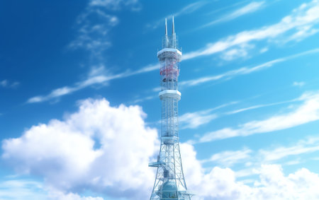 Generative AI : Telecommunications tower with blue sky colourの素材