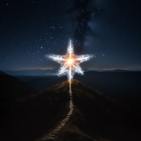Generative AI : The star shines over the manger of christmas of Jesus Christの素材