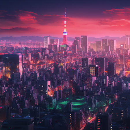 Generative AI : Tokyo business district of night viewの素材