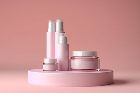 Generative AI : Two pipettes with different samples of gels cosmetic products in petri dish on pink backgroundの素材
