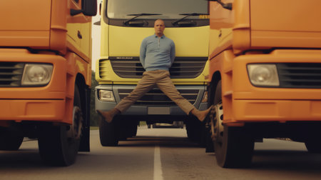 Generative AI : Truck Driver Concept Driver Getting Into the Semi Legs Closeupの素材