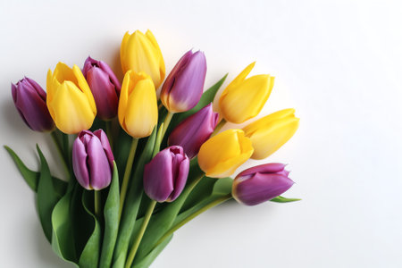 Generative AI : Tulip tulips bouquet Present for March 8 International Womens Day Holiday decor with flowers Bouquet with colorful tulips Red tulip yellow tulip Holiday floral decoの素材