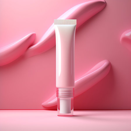 Generative AI : Two pipettes with different samples of gels cosmetic products in petri dish on pink backgroundの素材