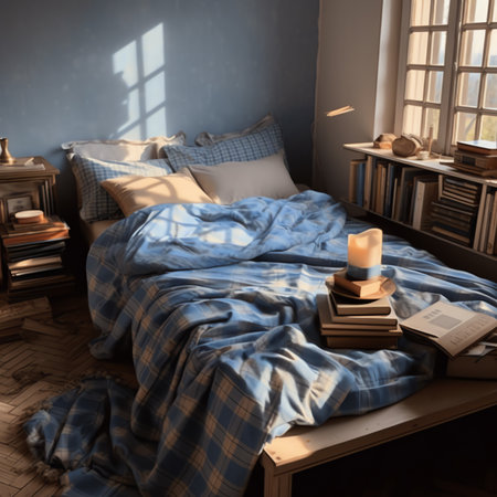 Generative AI : View of bed in bedroomの素材