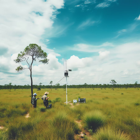 Generative AI : Weather station in field on farmの素材