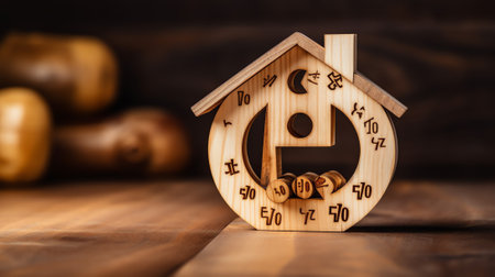 Generative AI : Wooden house model on the shopping cart with empty space The concept of buy new house property and real estate business concept house loan Property buying for invesの素材