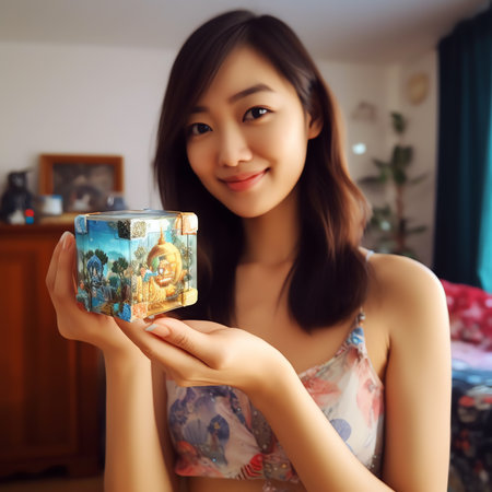 Generative AI : Woman applies universal travel adapter electrical plug converter power socketの素材