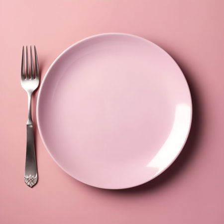Generative AI : Womens day March 8 number symbol by empty plate Holiday restaurant womens day concept with empty plate plate on 8 shape isolated on color backgroundの素材