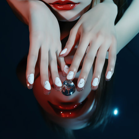 Generative AI : Womans hands holding crystal Concept of occult symbolism and spiritual practiceの素材