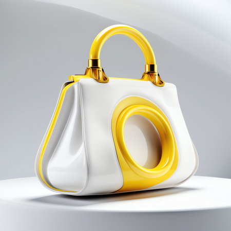 Generative AI : Yellow Leather Women Top Handle Mini Bag Isolated on White Background Front View of Lady Shopping Bag Womens Top Handle Shopper Tote Bag Padlockの素材