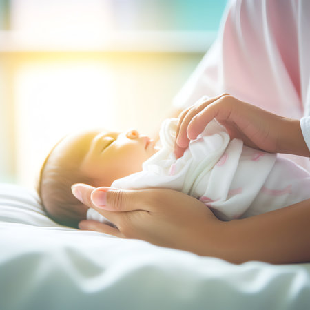 Generative AI : a physiotherapist manually treats an infants footの素材