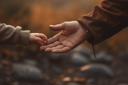 Generative AI : a parent holds the hand of a small childの素材