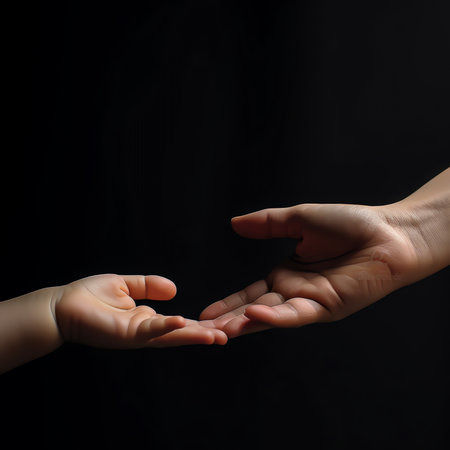 Generative AI : a parent holds the hand of a small childの素材