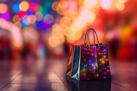 Generative AI : abstract blur image background of shopping mall with light bokeh and flare light bulbの素材