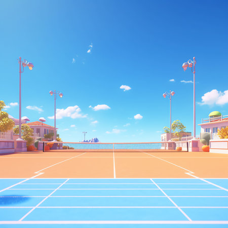 Generative AI : blue tennis court sport backgroundの素材