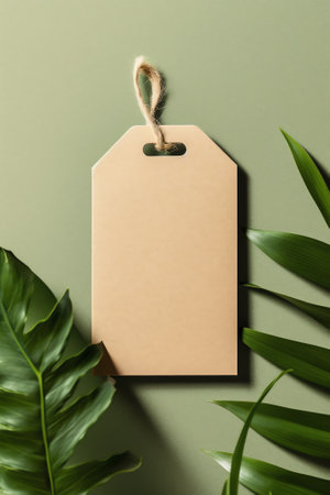 Generative AI : blank mockup paper bag packaging and green fresh leaves on brown background Eco friendly packaging paper recycling zero waste natural products concept Copy spaceの素材