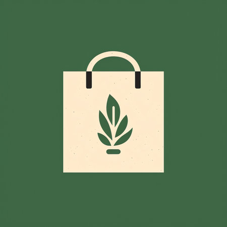 Generative AI : blank mockup paper bag packaging and green fresh leaves on brown background Eco friendly packaging paper recycling zero waste natural products concept Copy spaceの素材